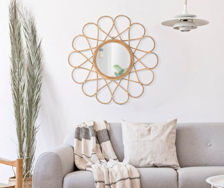 Boho chic spejl, rattan, metal – 65x5x3 cm