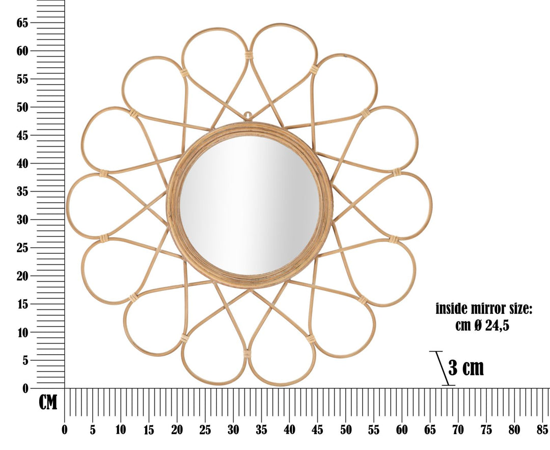 Boho chic spejl, rattan, metal – 65x5x3 cm