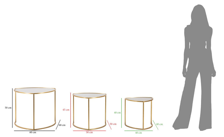 Glam sofaborde i metal og glas – 60x50 og 50x45 og 40x40 cm