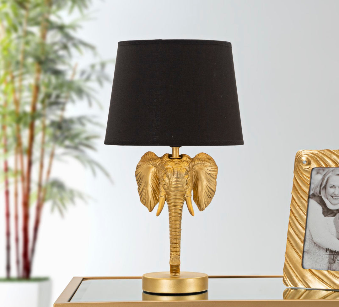 Glam bordlampe i sort, metal og stof – 25x43 cm