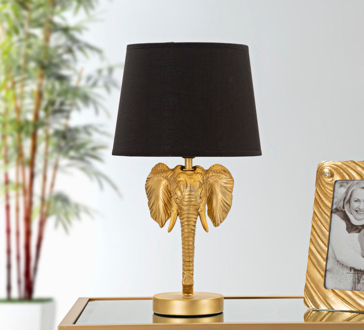 Glam bordlampe i sort, metal og stof – 25x43 cm