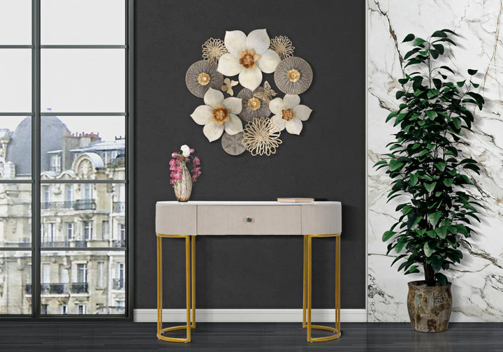 Glam konsolbord i guldfarve, metal, træ, stof – 100x40x75 cm