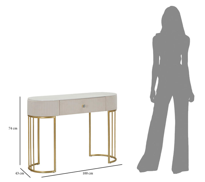 Glam konsolbord i guldfarve, metal, træ, stof – 100x40x75 cm