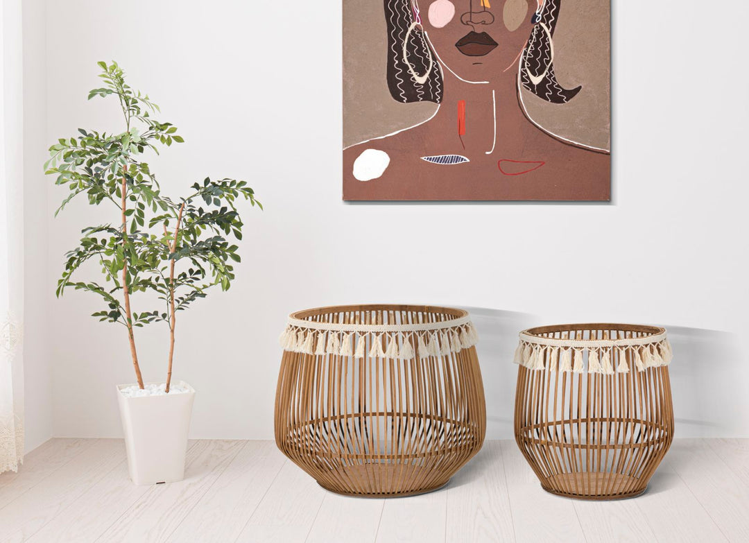 Boho chic kurve i rattan – 47x39x5 og 34x36x5 cm