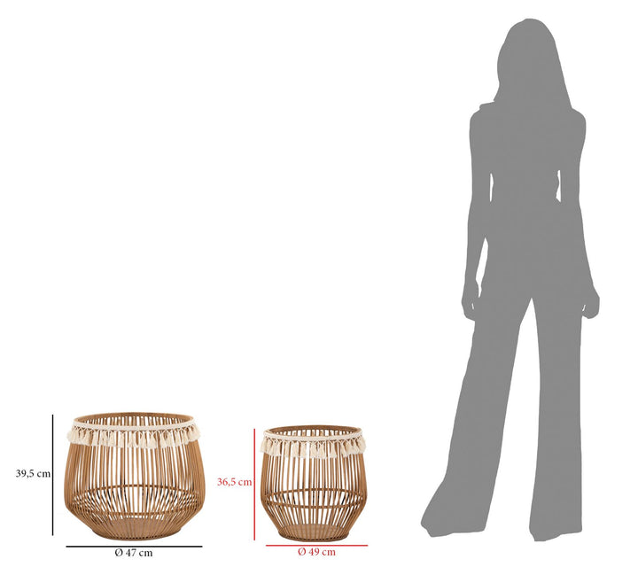 Boho chic kurve i rattan – 47x39x5 og 34x36x5 cm