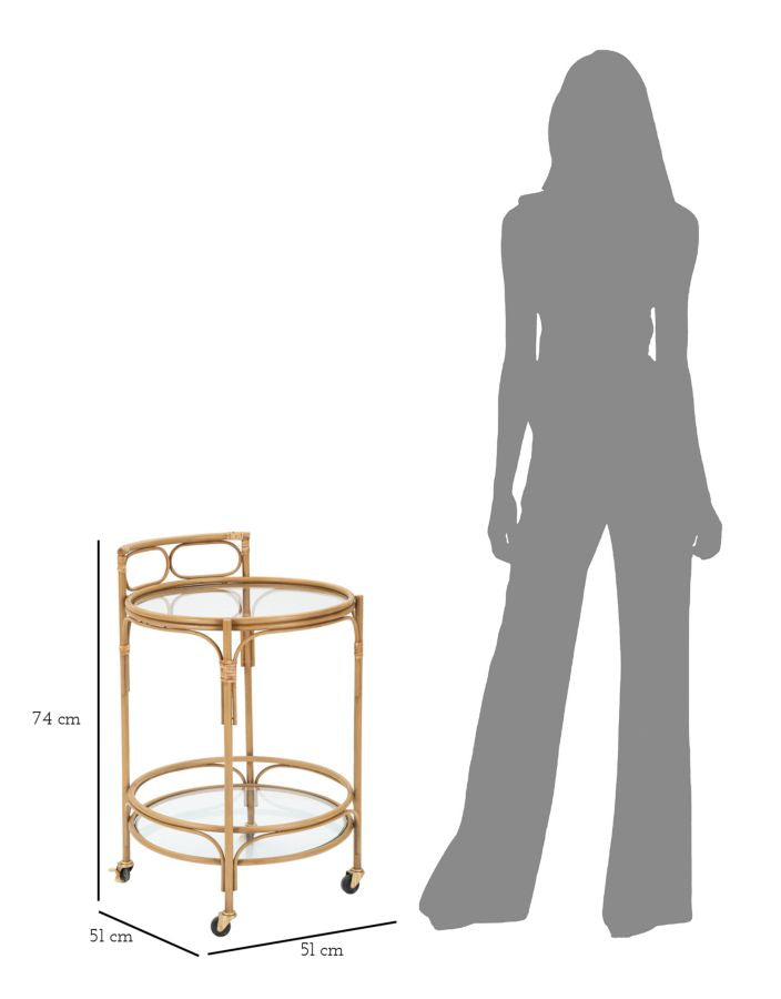 Boho chic rullevogn, metal og glas – 51x74 cm