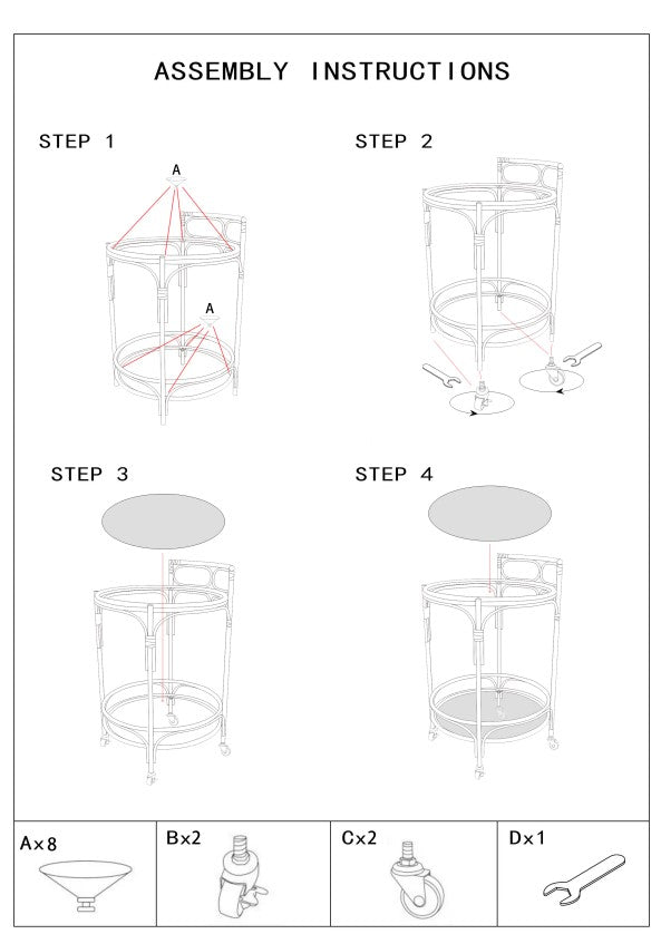 Boho chic rullevogn, metal og glas – 51x74 cm