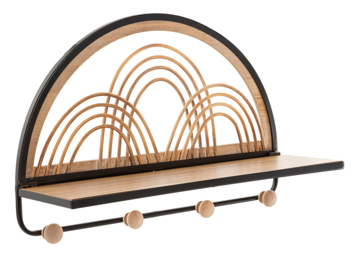 Boho chic hylde i sort, mdf, rattan, træ – 46x15x5 cm