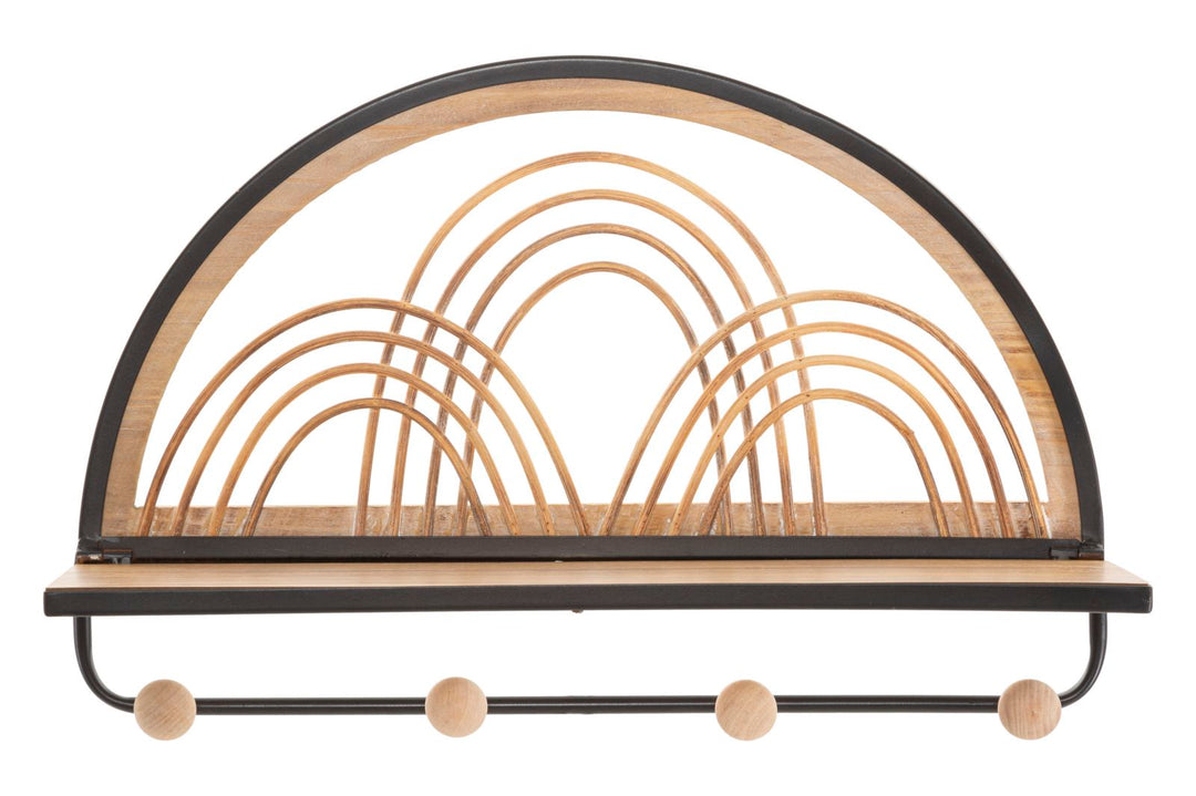 Boho chic hylde i sort, mdf, rattan, træ – 46x15x5 cm