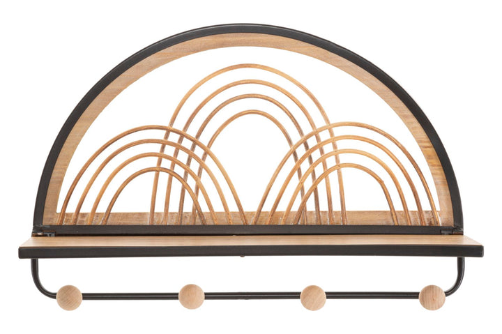 Boho chic hylde i sort, mdf, rattan, træ – 46x15x5 cm