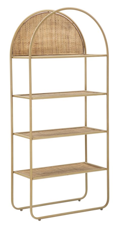 Boho chic reol, rattan og metal – 80x40x180 cm