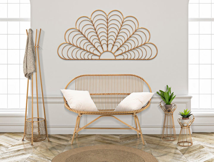 Boho chic paraplystativ i rattan – 49x49x175 cm
