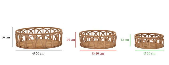 Boho chic bakker i rattan – 50x16 og 40x14 og 30x12 cm