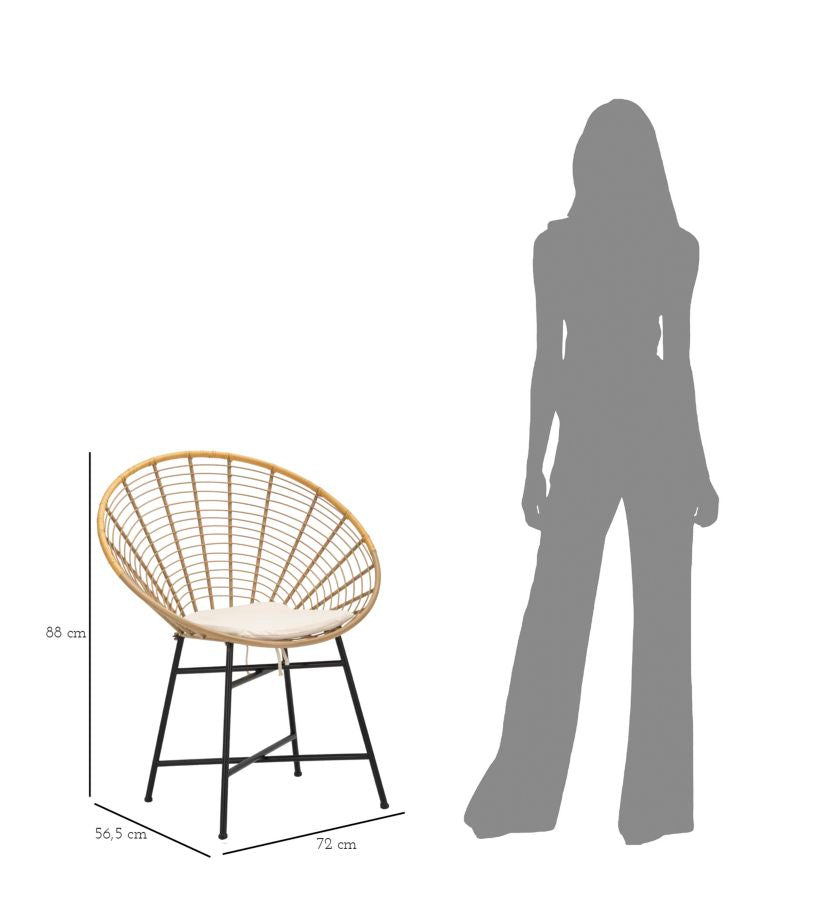 Boho chic stol i metal, polyester og plast – 72x56x5 cm