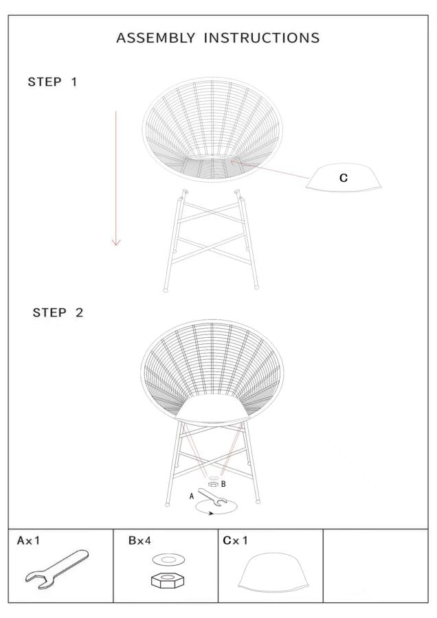 Boho chic stol i metal, polyester og plast – 72x56x5 cm