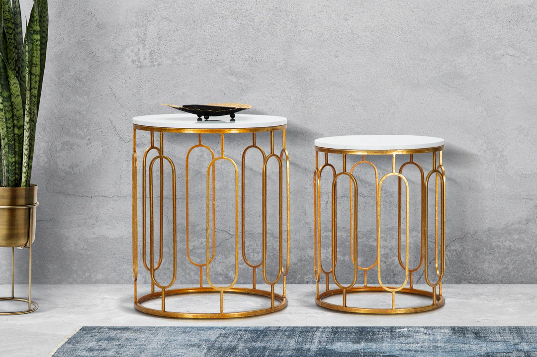 Glame bord i jern, glas og kunstig marmor – 46x55 39x48 cm