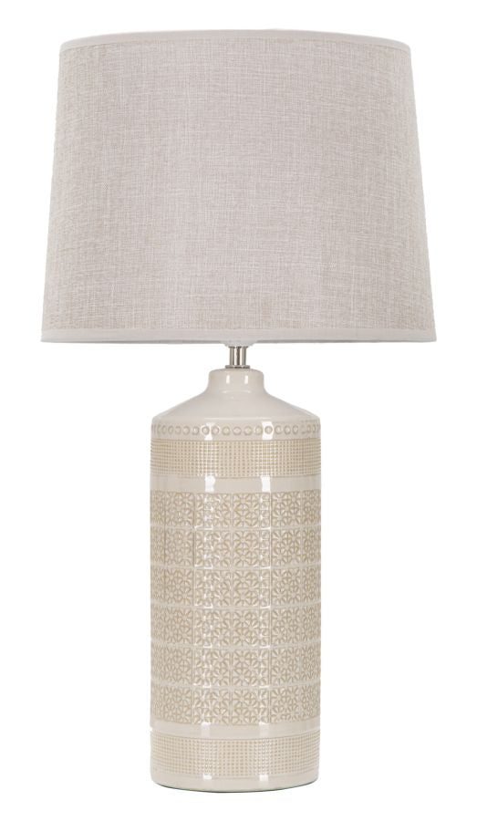 Boho chic bordlampe i keramik, jern og stof – 30x55 cm
