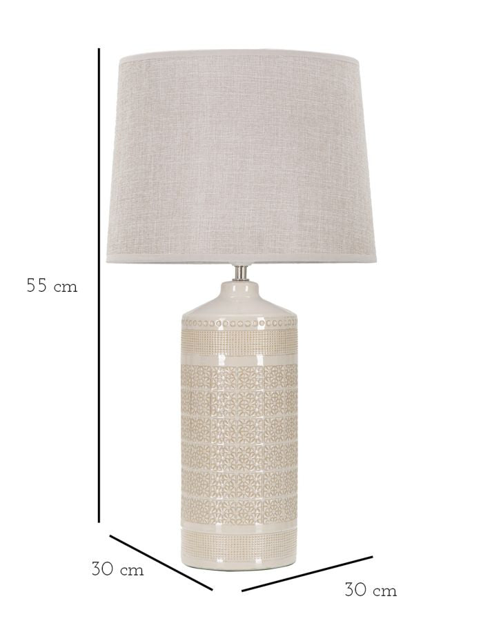 Boho chic bordlampe i keramik, jern og stof – 30x55 cm