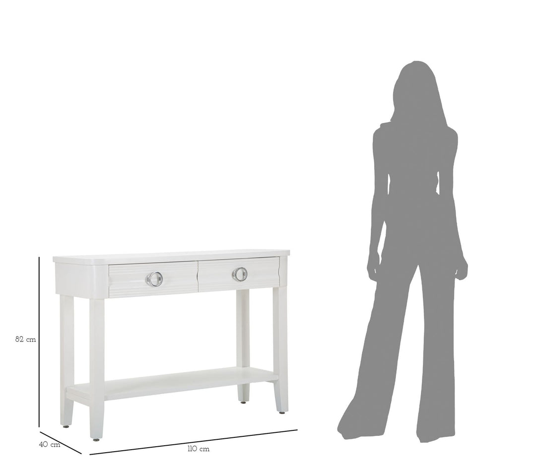 Glam konsolbord i hvid, træ, mdf og metal – 110x40x82 cm