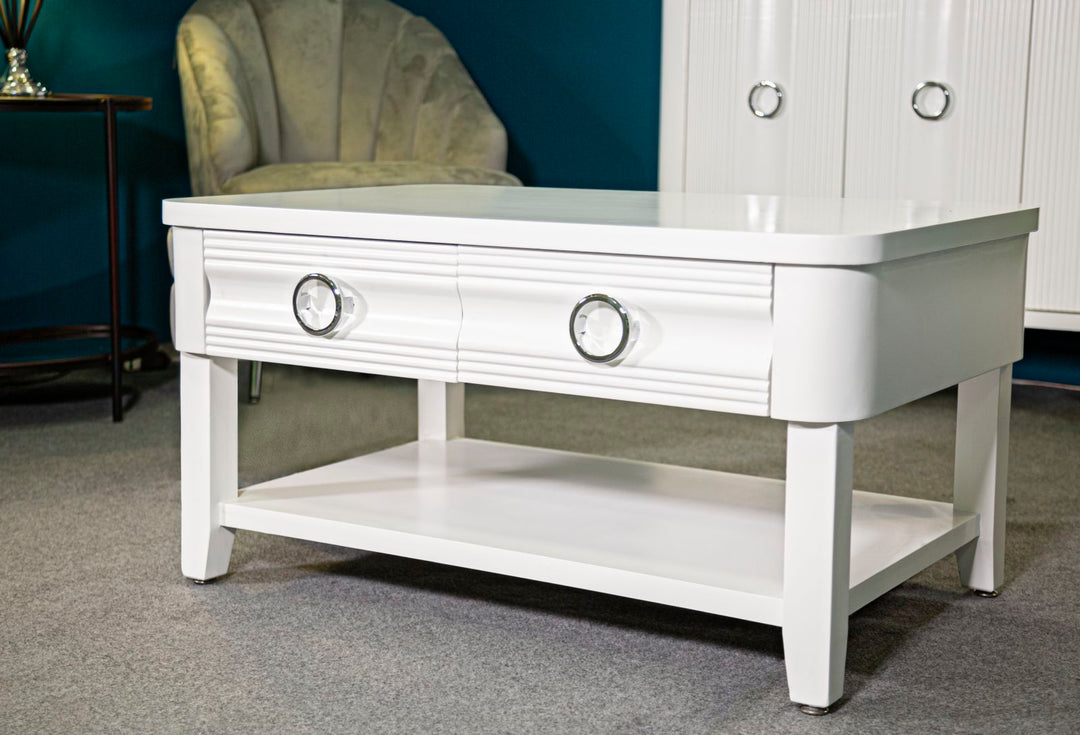 Glam bord i hvid, træ, mdf og metal – 90x60x47 cm