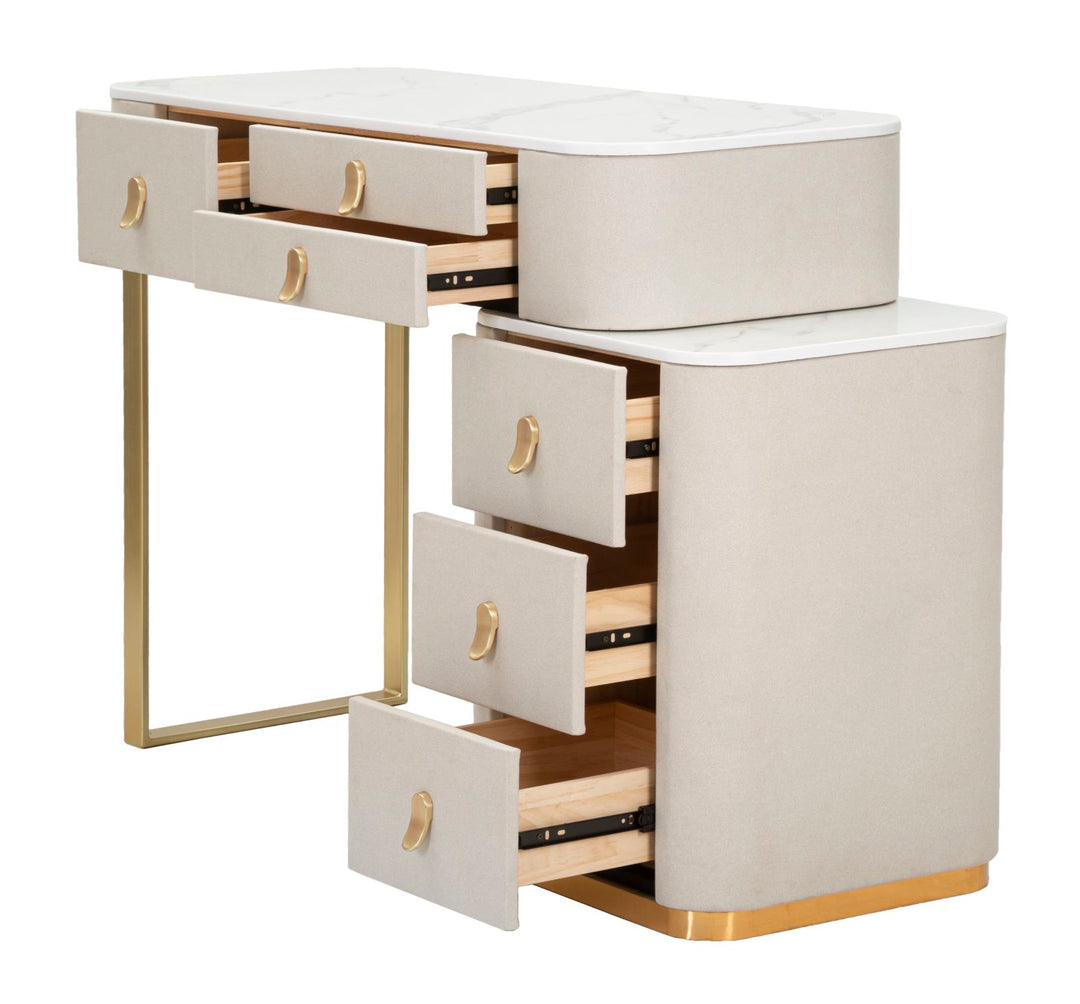 Glam sminkebord i fyrretræ, mdf og metal – 120x40x75 cm