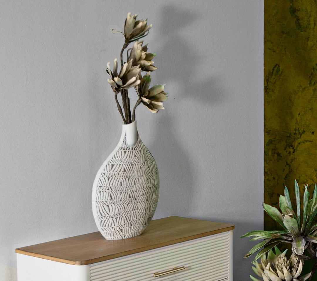 Boho chic vase i hvid, polyresin – 30x5x11 5x46x5 cm