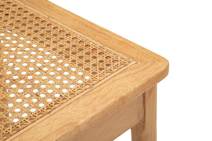 Boho chic stol, træ og rattan – 54x54x70 cm