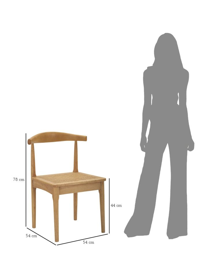 Boho chic stol, træ og rattan – 54x54x70 cm