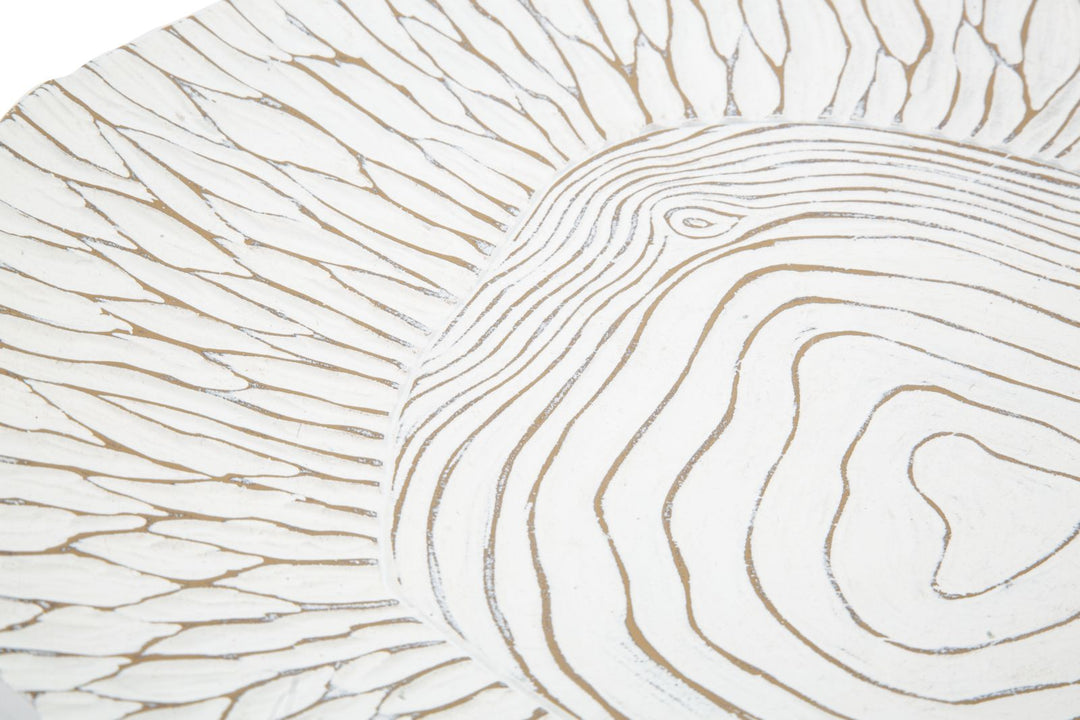 Boho chic bakke i hvid, polyresin – 37x34x6 cm