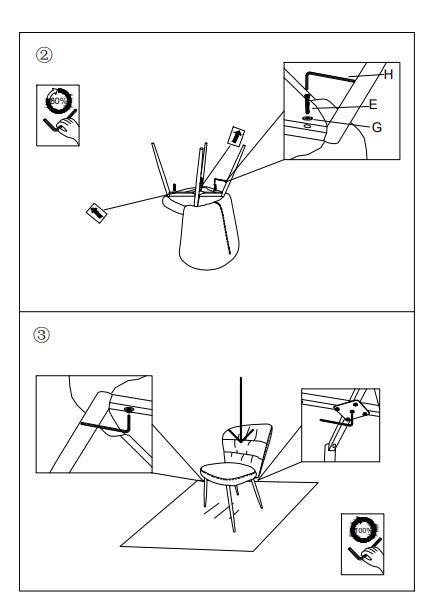 Glam stol i træ, metal, stof – 58x60x5 cm