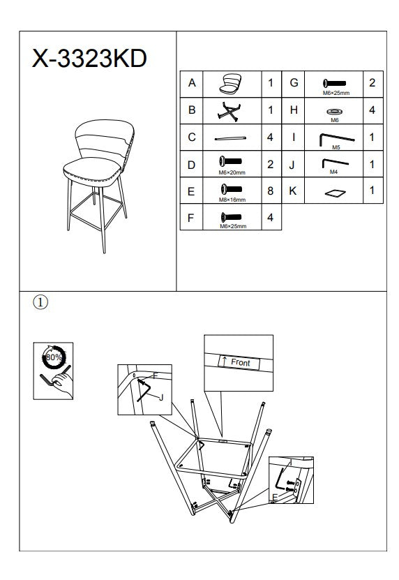 Glam barstol i træ, metal, stof – 52x59x108 cm