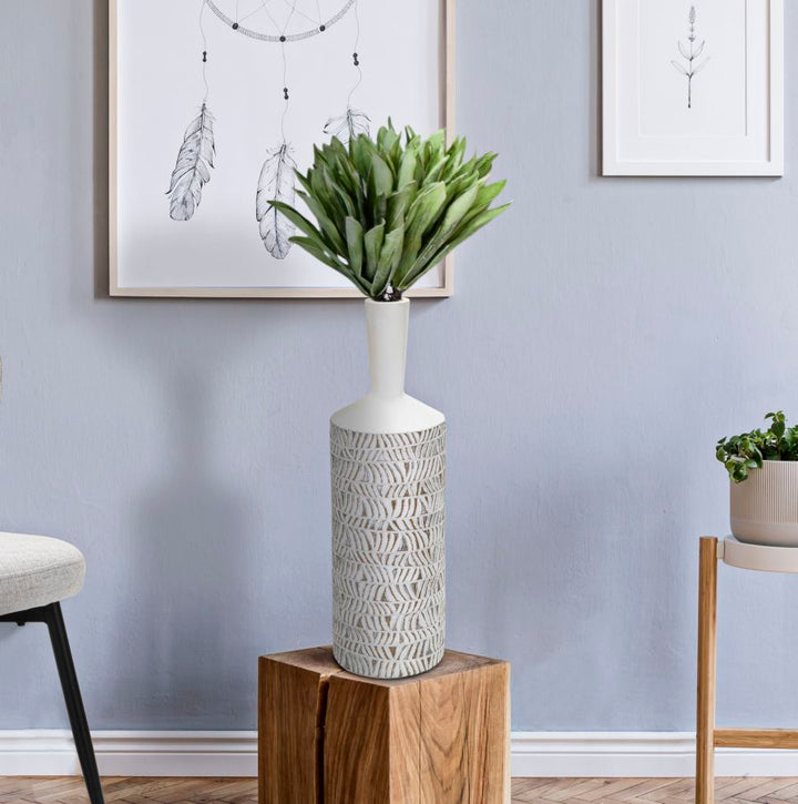 Boho chic vase i hvid, polyresin – 15x49x5 cm