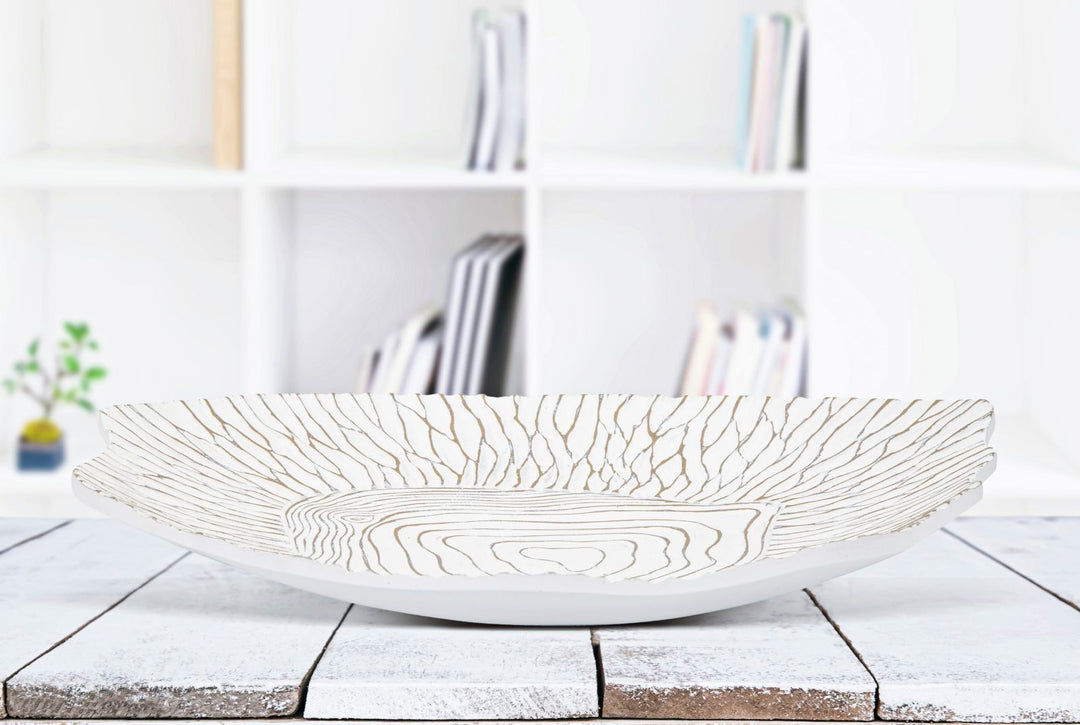 Boho chic bakke i hvid, polyresin – 37x34x6 cm