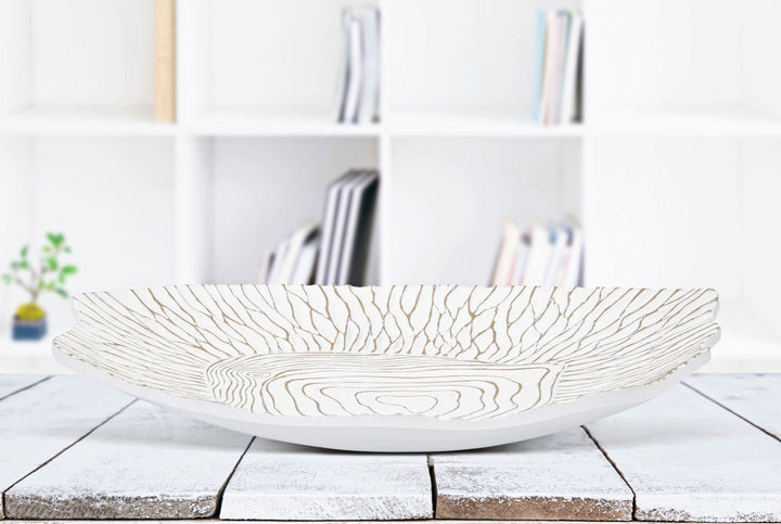 Boho chic bakke i hvid, polyresin – 37x34x6 cm