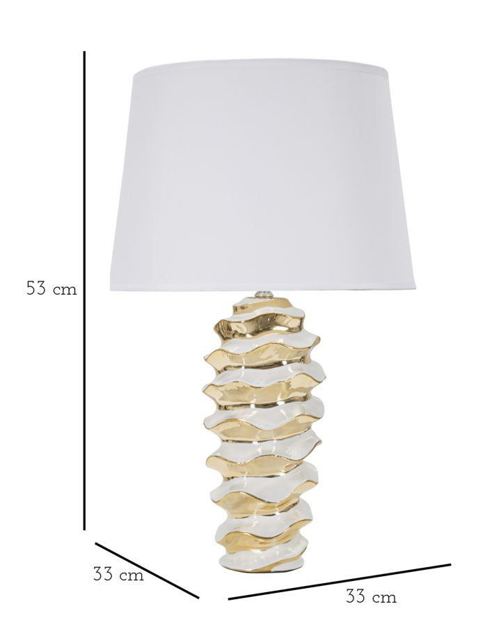 Glam bordlampe, keramik, jern og stof – 33x53 cm