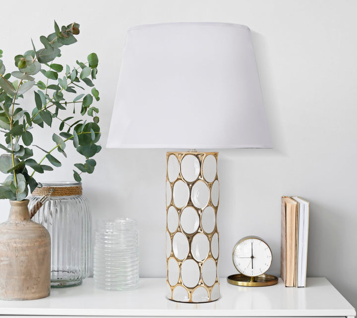 Glam bordlampe, keramik, jern og stof – 34x5x56 cm