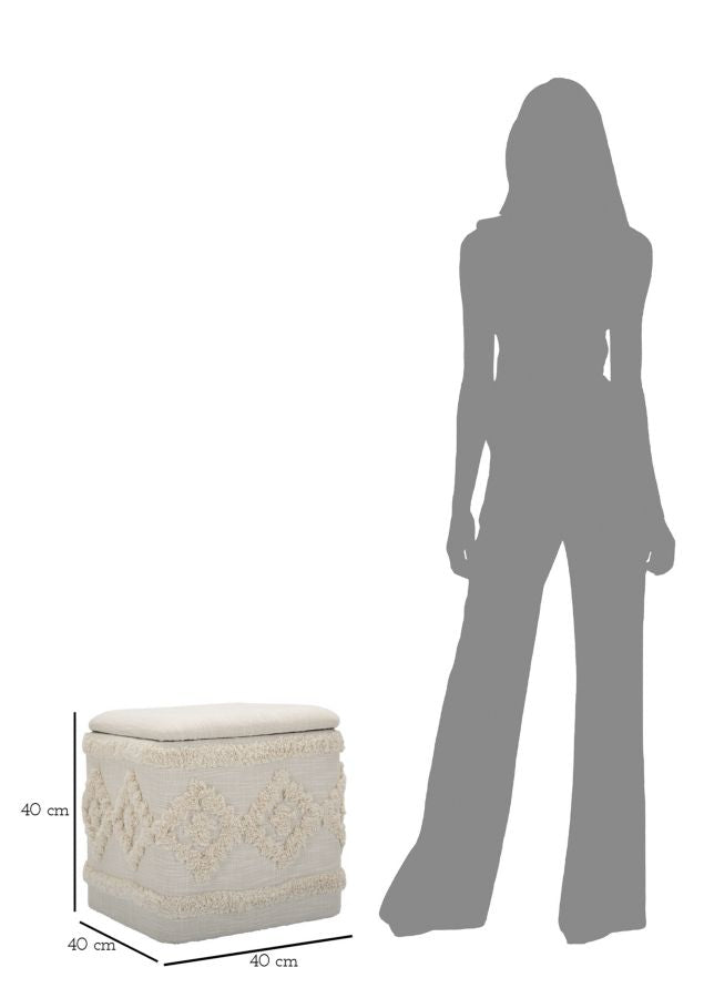Boho chic taburet i mdf, polyester, bomuld – 40x40x40 cm