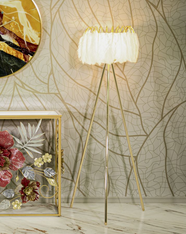 Glam bordlampe i guldfarve, jern og plast – 46x147 cm