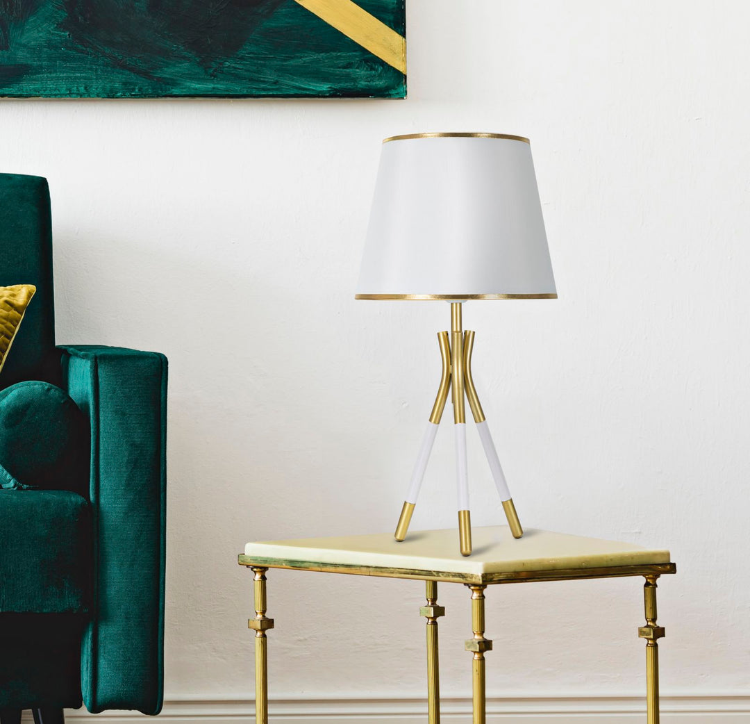 Glam bordlampe i guldfarve, metal og stof – 28x57 cm