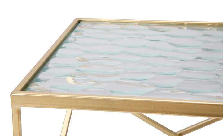 Glam borde i guldfarve, jern og glas