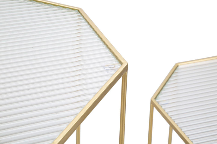 Glam sideborde i guldfarve, jern og glas – 50x46x100 40x37x80 cm