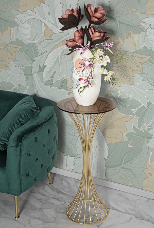 Glam bord i guldfarve, metal og glas – 40x82 cm