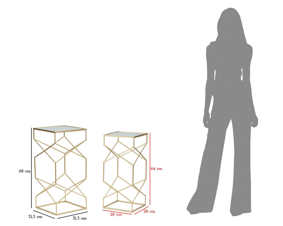 Glam borde i guldfarve, jern og glas