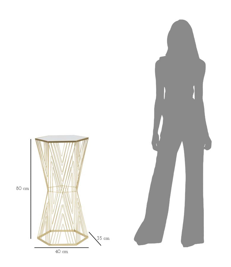 Glam sidebord i guldfarve, jern og spejl – 40x35x80 cm