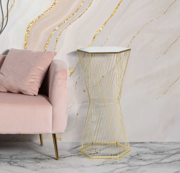 Glam sidebord i guldfarve, jern og spejl – 40x35x80 cm