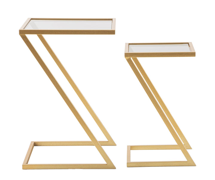 Glam borde i guldfarve, jern og glas – 40x40x60 og 30x30x50 cm