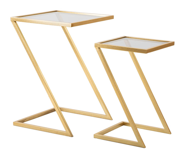 Glam borde i guldfarve, jern og glas – 40x40x60 og 30x30x50 cm