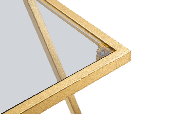 Glam borde i guldfarve, jern og glas – 40x40x60 og 30x30x50 cm