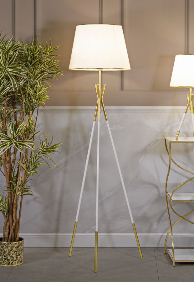 Glam bordlampe i guldfarve, metal og stof – 61x154 cm