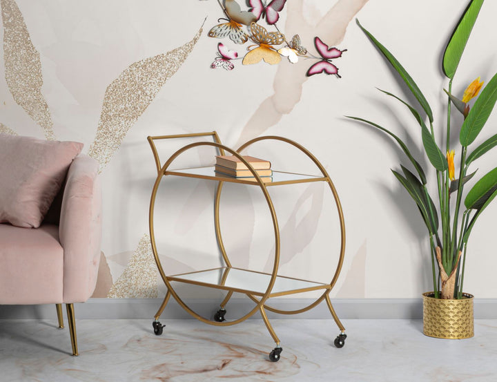 Glam rullevogn i guldfarve, metal, mdf – 70x36x5 cm